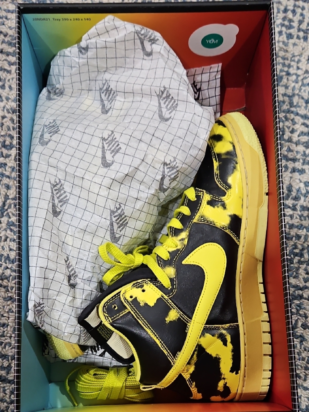 Nike Black and Yellow Tie-Dye Dunk High Sneakers
